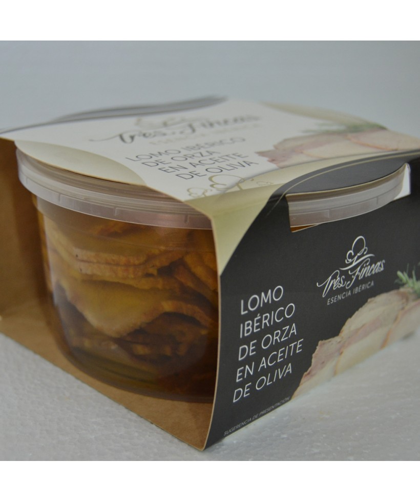 Lomo Ibérico a la orza en aceite de oliva laminado en tarrinas